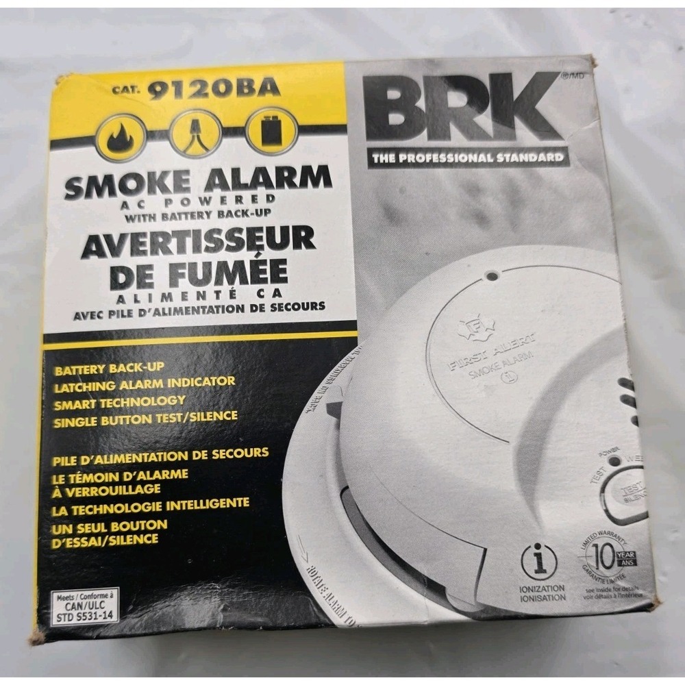 BRK First Alert 9120BA Hardwired Smoke Alarm w/ 9V Battery, Smoke Detector